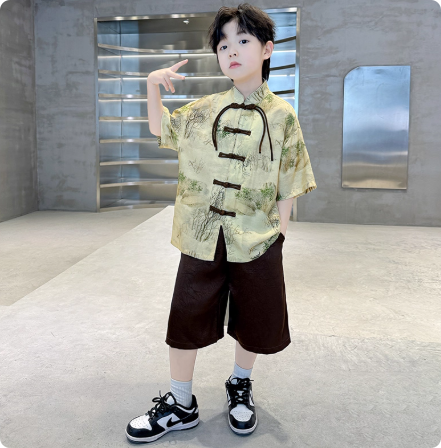 2025高端男童汉服套装新款唐装中式国风表演服演出男孩儿童古装夏