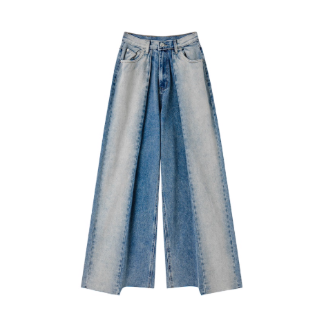 女士解构设计拼接牛仔直筒裤